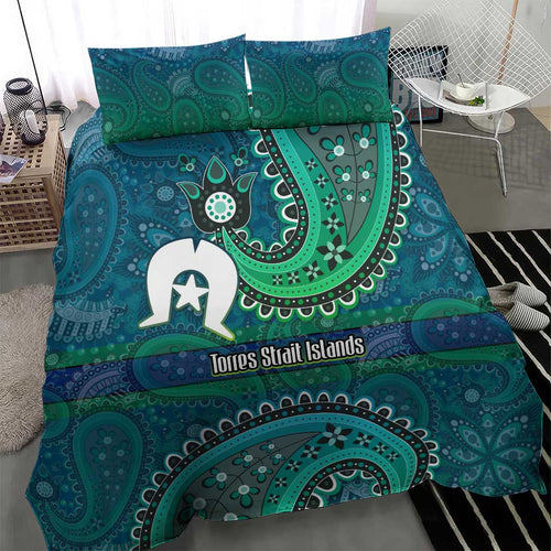 Torres Strait Islands Bedding Set Dhari Emblem Vibrant Teal Indigenous