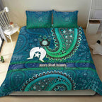 Torres Strait Islands Bedding Set Dhari Emblem Vibrant Teal Indigenous