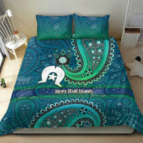 Torres Strait Islands Bedding Set Dhari Emblem Vibrant Teal Indigenous
