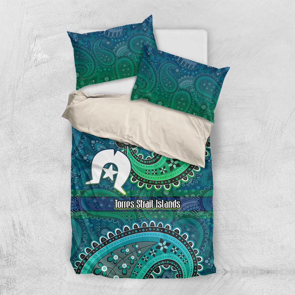Torres Strait Islands Bedding Set Dhari Emblem Vibrant Teal Indigenous