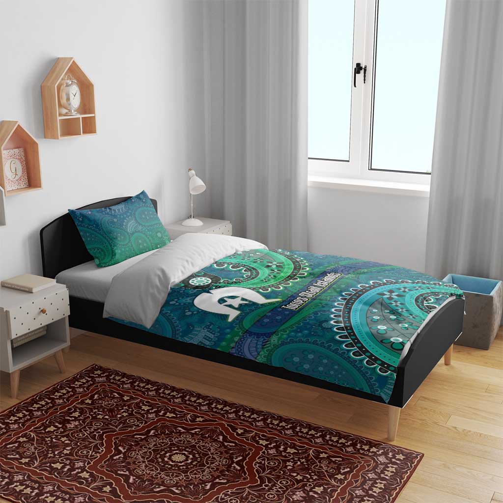 Torres Strait Islands Bedding Set Dhari Emblem Vibrant Teal Indigenous