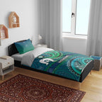 Torres Strait Islands Bedding Set Dhari Emblem Vibrant Teal Indigenous