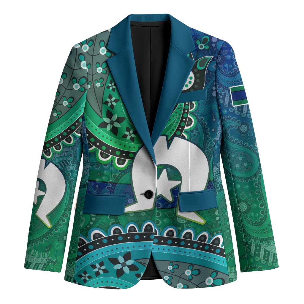Torres Strait Islands Blazer Dhari Emblem Vibrant Teal Indigenous