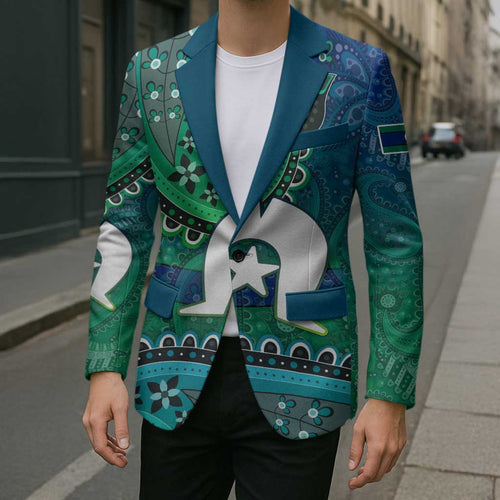 Torres Strait Islands Blazer Dhari Emblem Vibrant Teal Indigenous