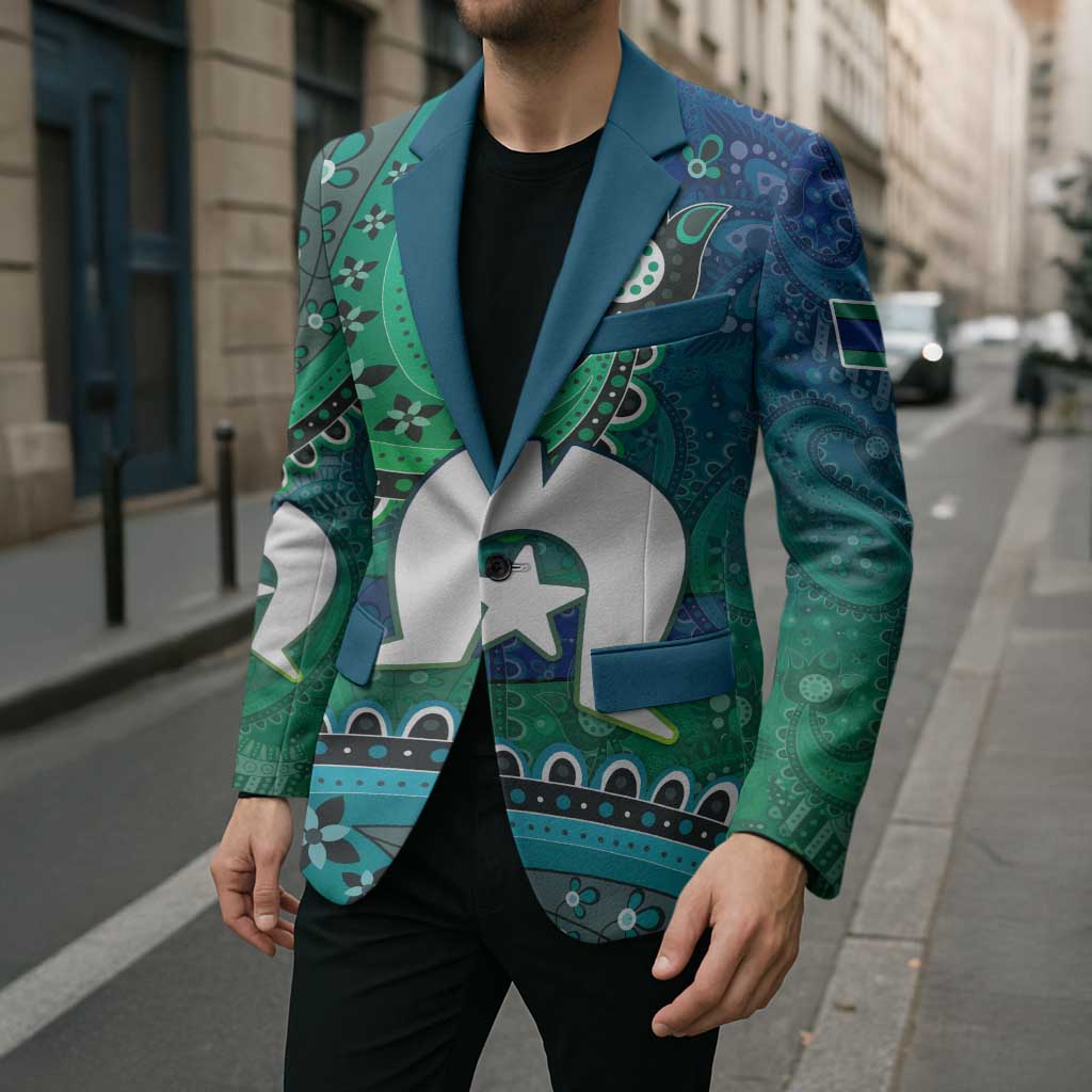 Torres Strait Islands Blazer Dhari Emblem Vibrant Teal Indigenous