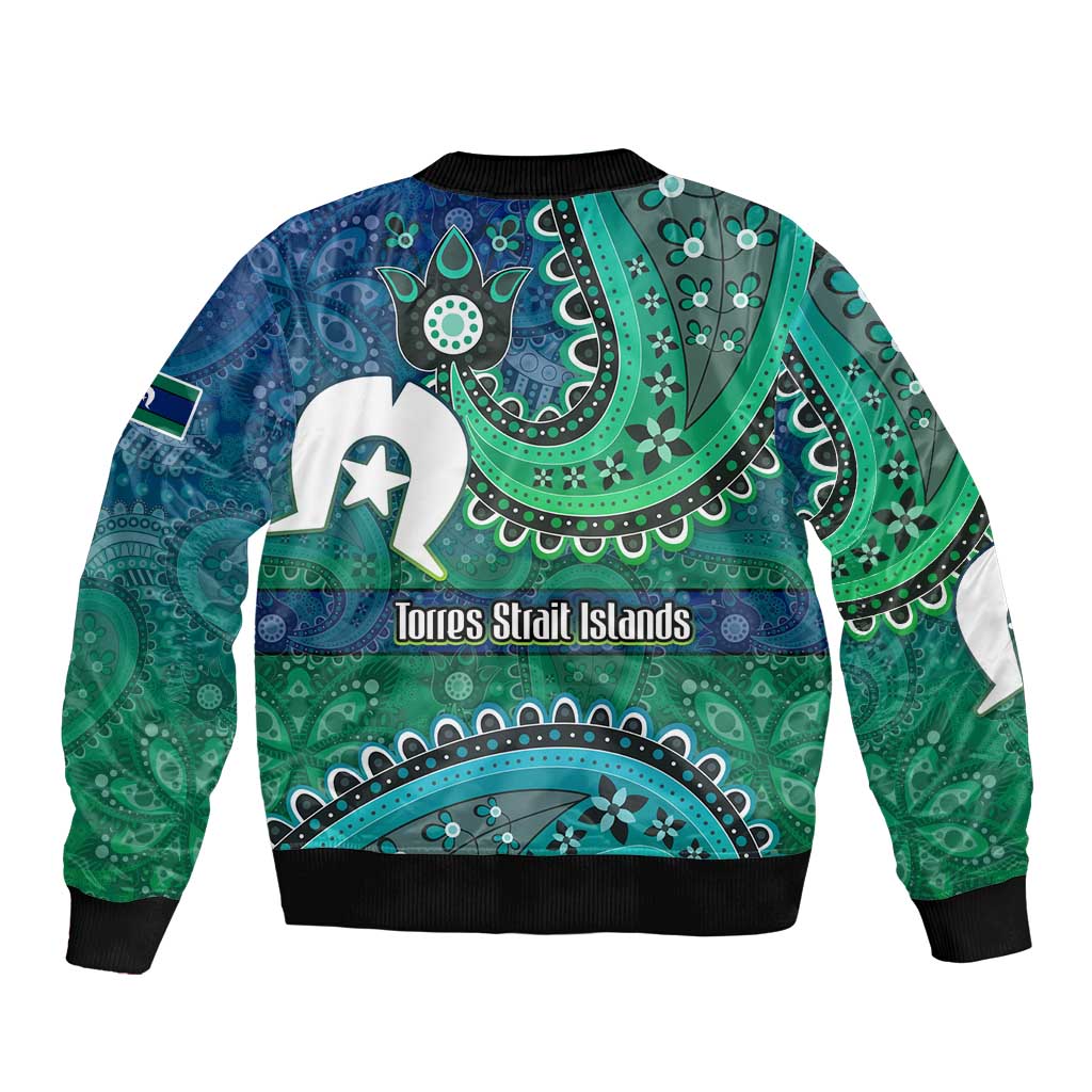 Torres Strait Islands Bomber Jacket Dhari Emblem Vibrant Teal Indigenous