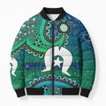 Torres Strait Islands Bomber Puffer Jacket Dhari Emblem Vibrant Teal Indigenous