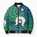 Torres Strait Islands Bomber Puffer Jacket Dhari Emblem Vibrant Teal Indigenous