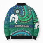 Torres Strait Islands Bomber Puffer Jacket Dhari Emblem Vibrant Teal Indigenous