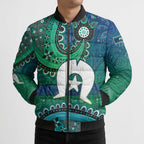 Torres Strait Islands Bomber Puffer Jacket Dhari Emblem Vibrant Teal Indigenous