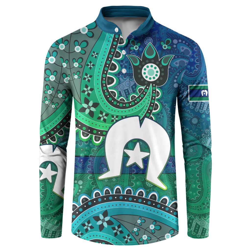 Torres Strait Islands Button Sweatshirt Dhari Emblem Vibrant Teal Indigenous