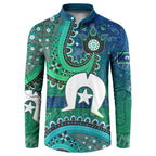 Torres Strait Islands Button Sweatshirt Dhari Emblem Vibrant Teal Indigenous