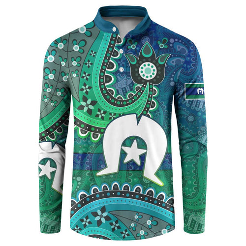 Torres Strait Islands Button Sweatshirt Dhari Emblem Vibrant Teal Indigenous