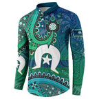 Torres Strait Islands Button Sweatshirt Dhari Emblem Vibrant Teal Indigenous
