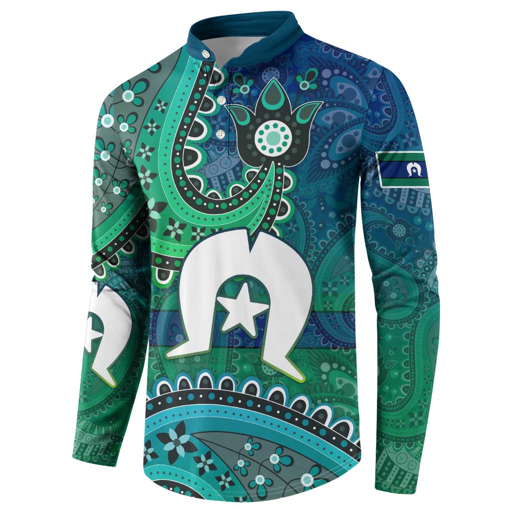 Torres Strait Islands Button Sweatshirt Dhari Emblem Vibrant Teal Indigenous