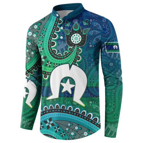 Torres Strait Islands Button Sweatshirt Dhari Emblem Vibrant Teal Indigenous