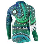 Torres Strait Islands Button Sweatshirt Dhari Emblem Vibrant Teal Indigenous