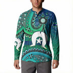 Torres Strait Islands Button Sweatshirt Dhari Emblem Vibrant Teal Indigenous