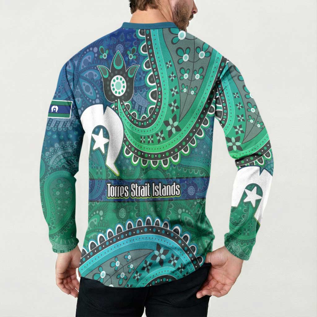 Torres Strait Islands Button Sweatshirt Dhari Emblem Vibrant Teal Indigenous