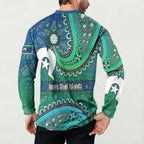 Torres Strait Islands Button Sweatshirt Dhari Emblem Vibrant Teal Indigenous