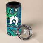 Torres Strait Islands 4 in 1 Can Cooler Tumbler Dhari Emblem Vibrant Teal Indigenous