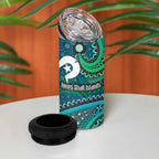 Torres Strait Islands 4 in 1 Can Cooler Tumbler Dhari Emblem Vibrant Teal Indigenous