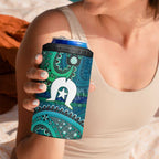 Torres Strait Islands 4 in 1 Can Cooler Tumbler Dhari Emblem Vibrant Teal Indigenous