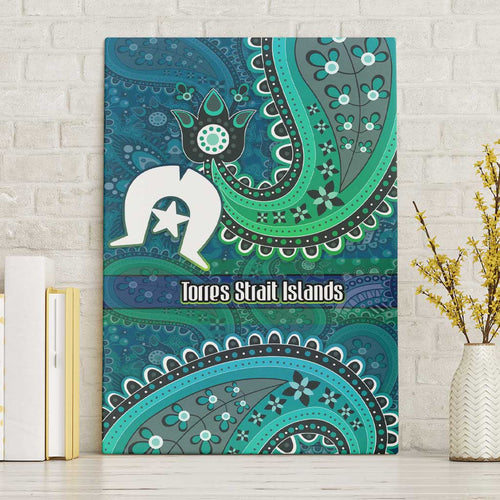 Torres Strait Islands Canvas Wall Art Dhari Emblem Vibrant Teal Indigenous