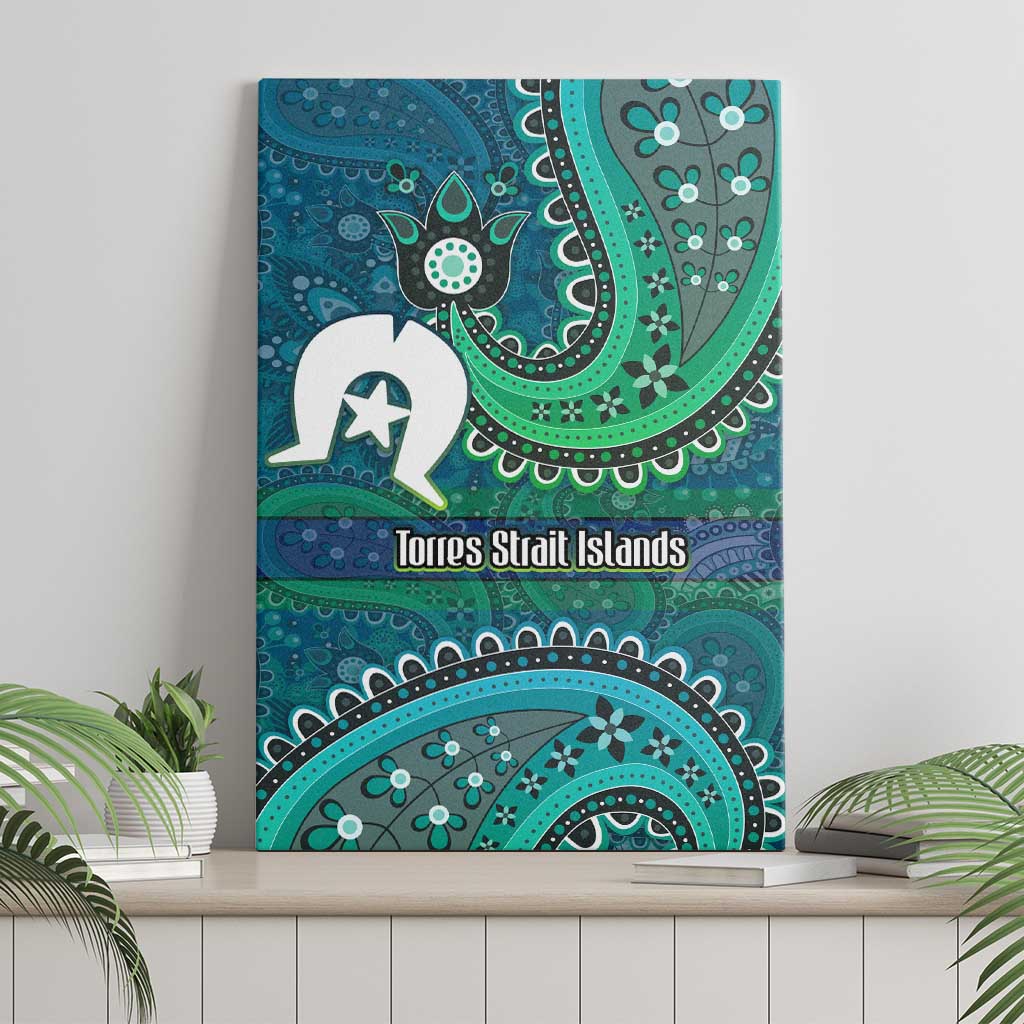 Torres Strait Islands Canvas Wall Art Dhari Emblem Vibrant Teal Indigenous