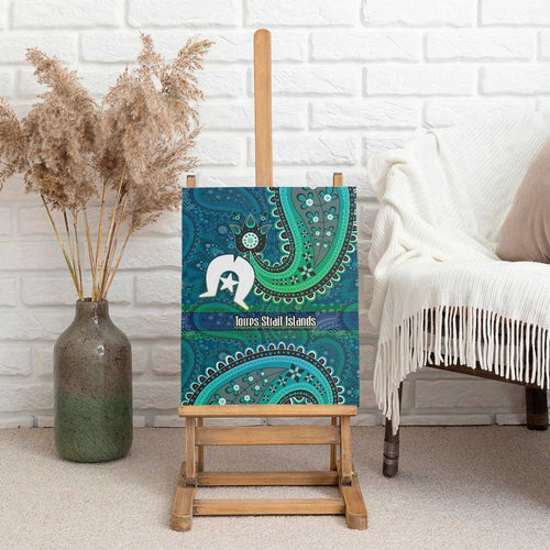 Torres Strait Islands Canvas Wall Art Dhari Emblem Vibrant Teal Indigenous