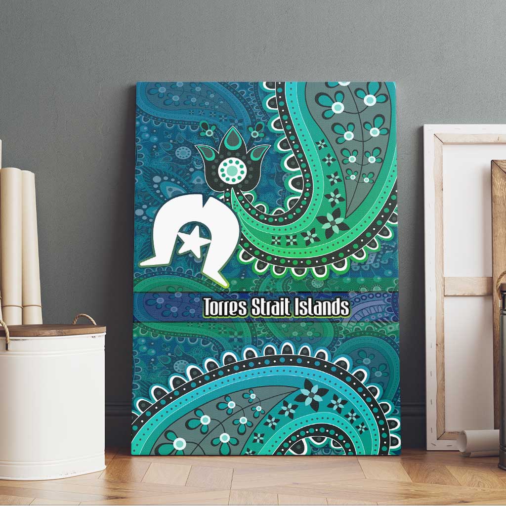 Torres Strait Islands Canvas Wall Art Dhari Emblem Vibrant Teal Indigenous