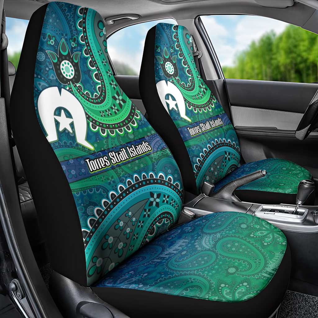 Torres Strait Islands Car Seat Cover Dhari Emblem Vibrant Teal Indigenous