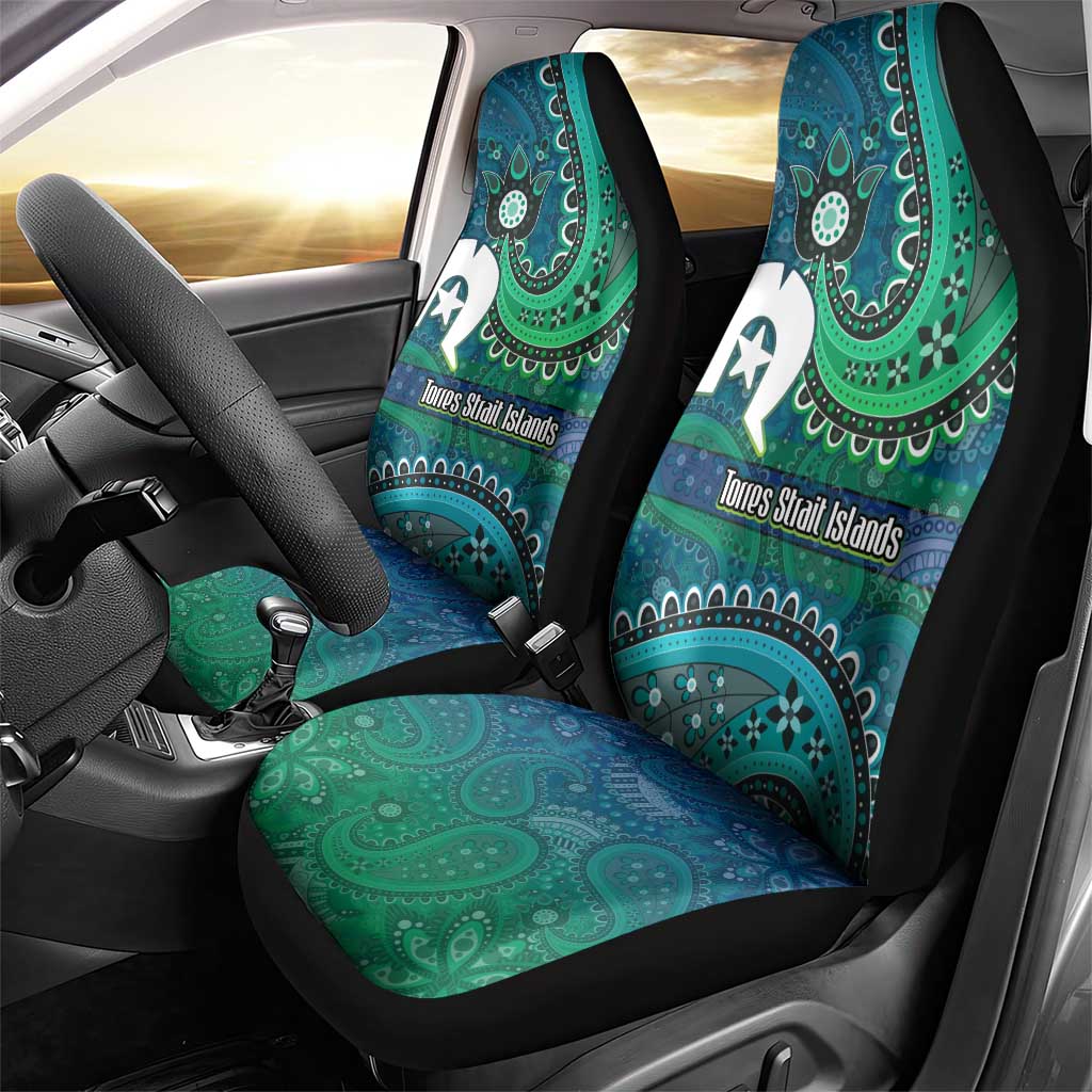 Torres Strait Islands Car Seat Cover Dhari Emblem Vibrant Teal Indigenous