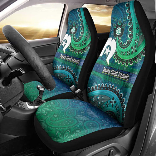 Torres Strait Islands Car Seat Cover Dhari Emblem Vibrant Teal Indigenous