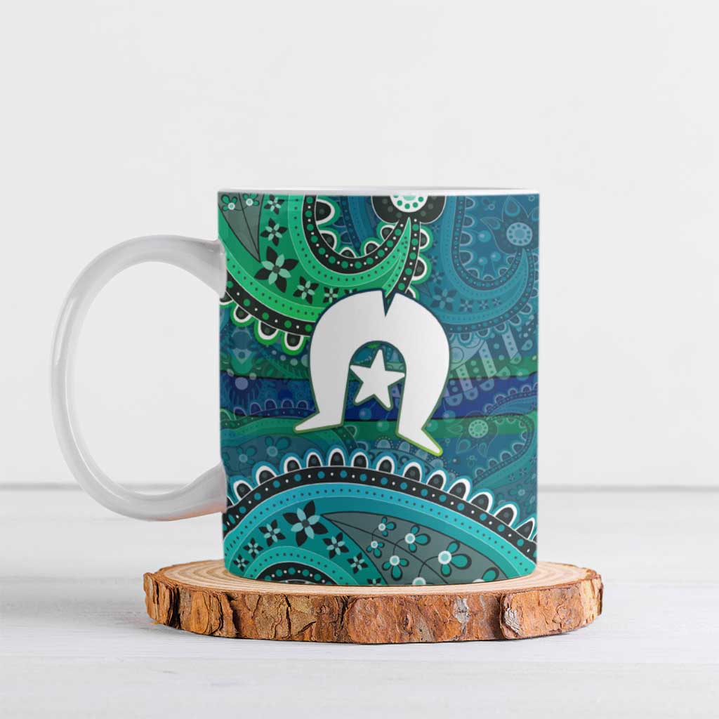 Torres Strait Islands Ceramic Mug Dhari Emblem Vibrant Teal Indigenous