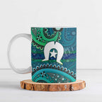 Torres Strait Islands Ceramic Mug Dhari Emblem Vibrant Teal Indigenous