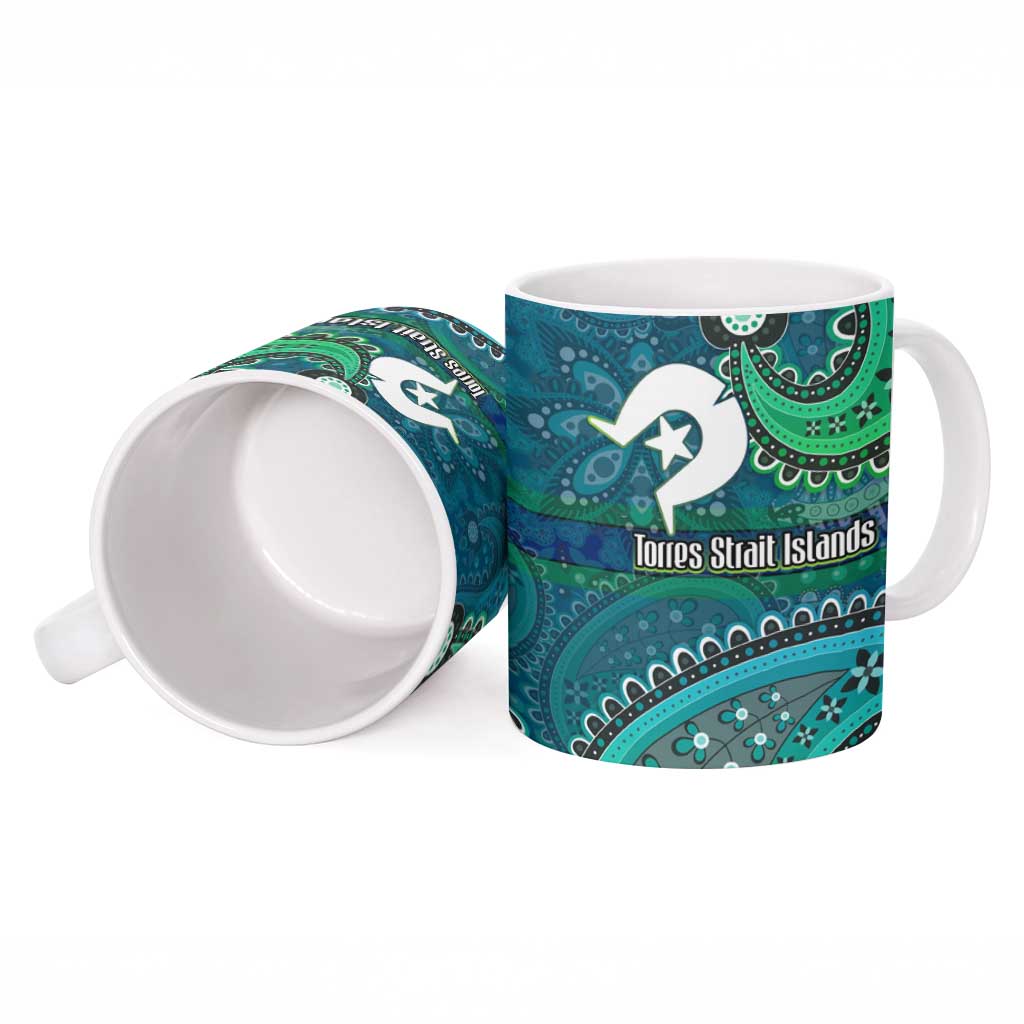 Torres Strait Islands Ceramic Mug Dhari Emblem Vibrant Teal Indigenous