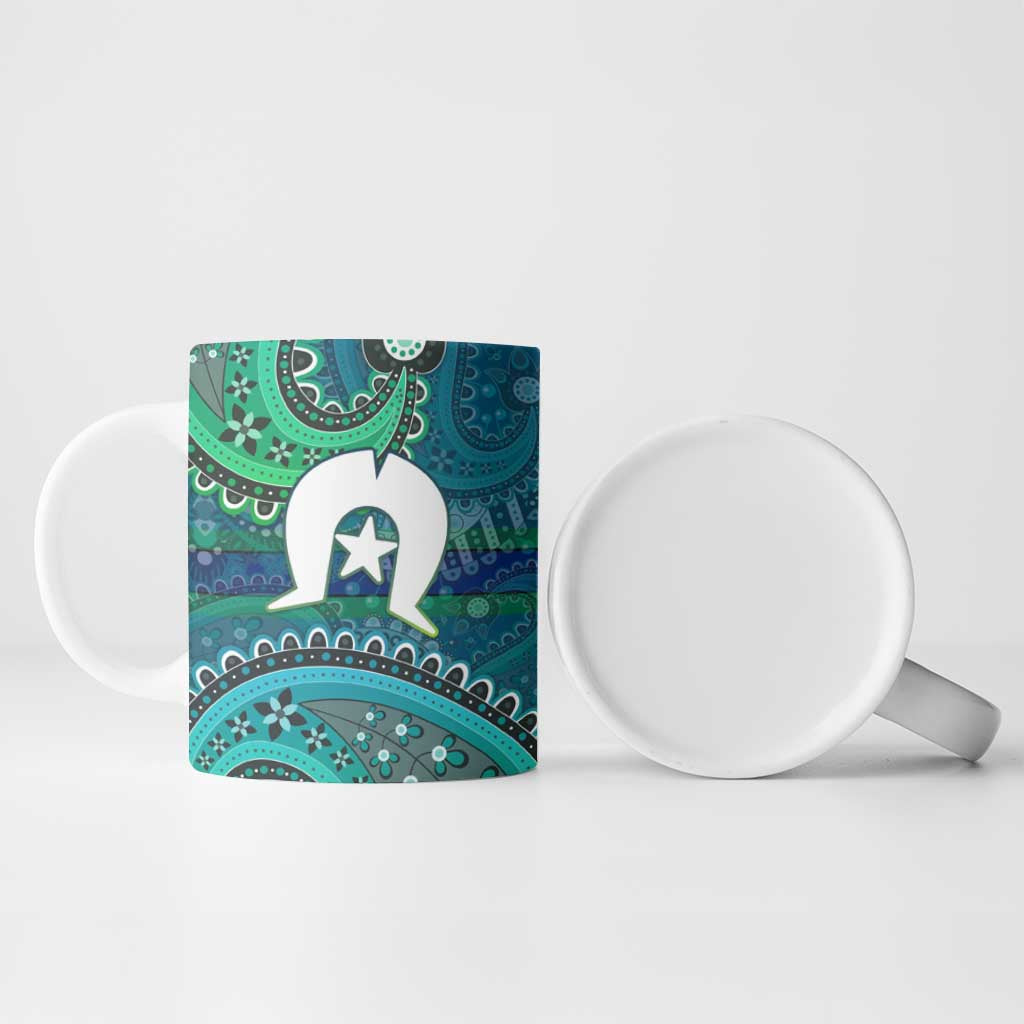 Torres Strait Islands Ceramic Mug Dhari Emblem Vibrant Teal Indigenous
