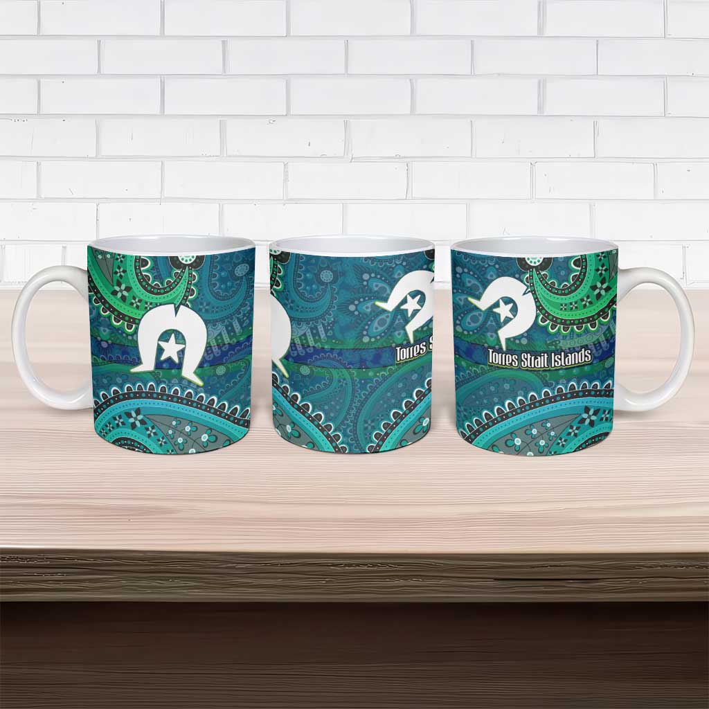 Torres Strait Islands Ceramic Mug Dhari Emblem Vibrant Teal Indigenous