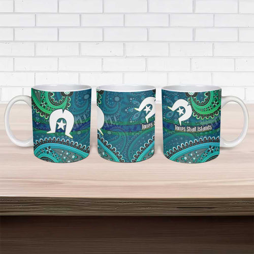 Torres Strait Islands Ceramic Mug Dhari Emblem Vibrant Teal Indigenous