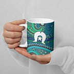 Torres Strait Islands Ceramic Mug Dhari Emblem Vibrant Teal Indigenous