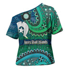 Torres Strait Islands Cross Shoulder Shirt Dhari Emblem Vibrant Teal Indigenous