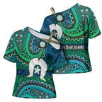 Torres Strait Islands Cross Shoulder Shirt Dhari Emblem Vibrant Teal Indigenous