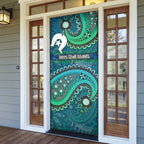 Torres Strait Islands Door Cover Dhari Emblem Vibrant Teal Indigenous