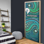 Torres Strait Islands Door Cover Dhari Emblem Vibrant Teal Indigenous