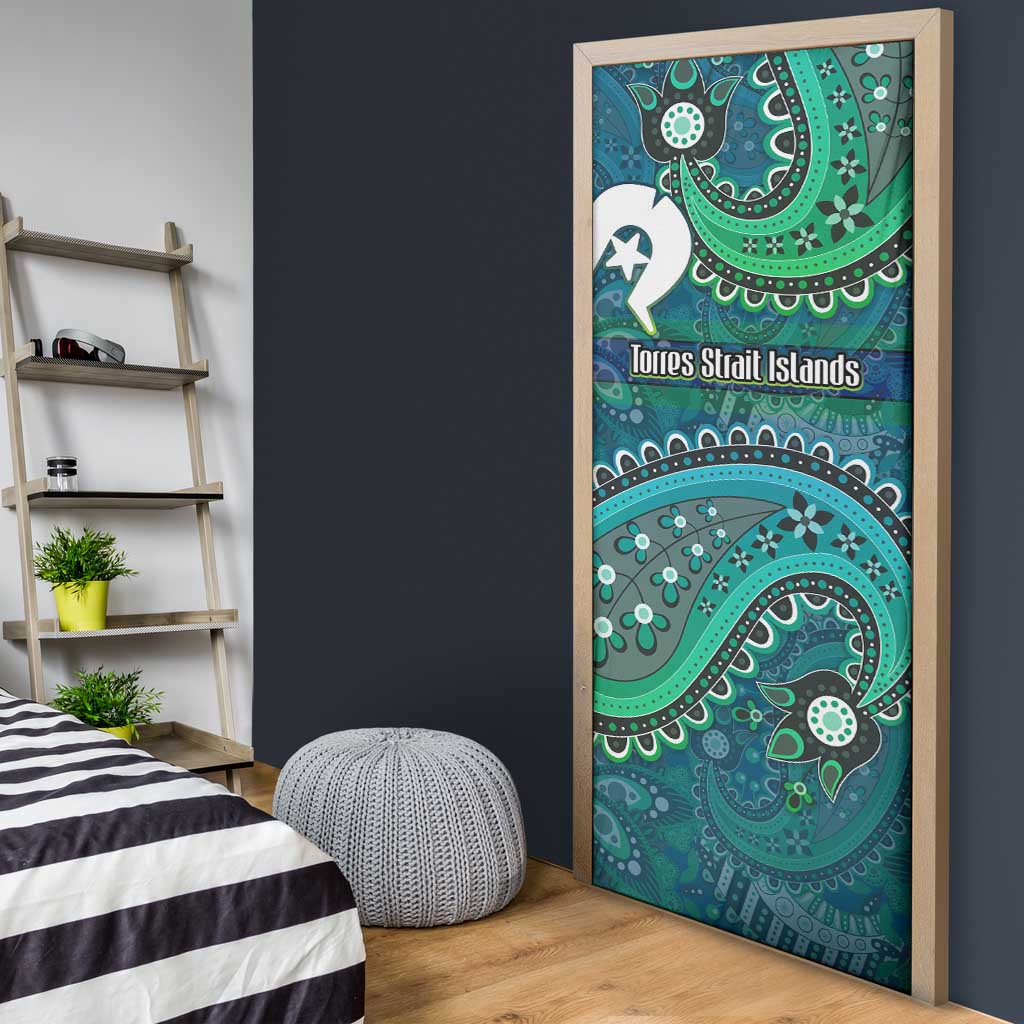Torres Strait Islands Door Cover Dhari Emblem Vibrant Teal Indigenous