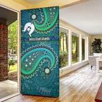 Torres Strait Islands Door Cover Dhari Emblem Vibrant Teal Indigenous