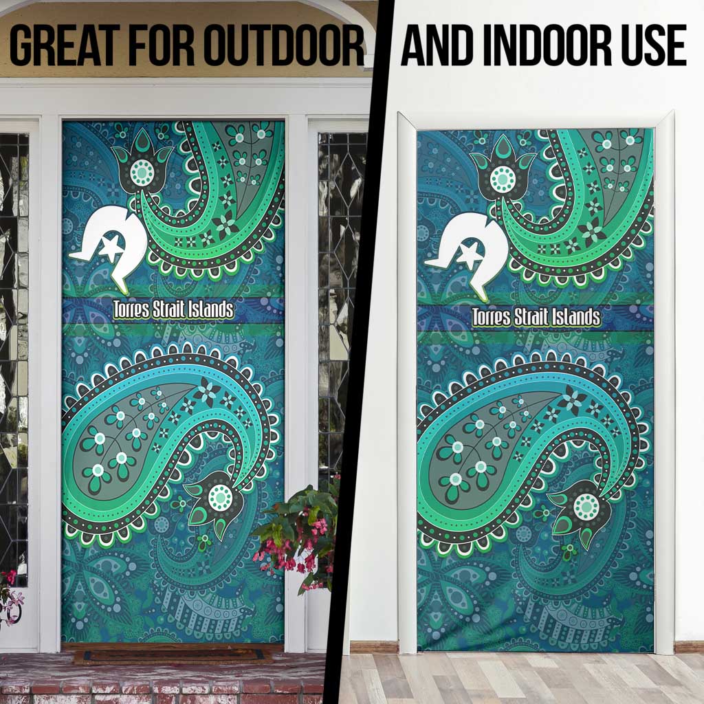 Torres Strait Islands Door Cover Dhari Emblem Vibrant Teal Indigenous