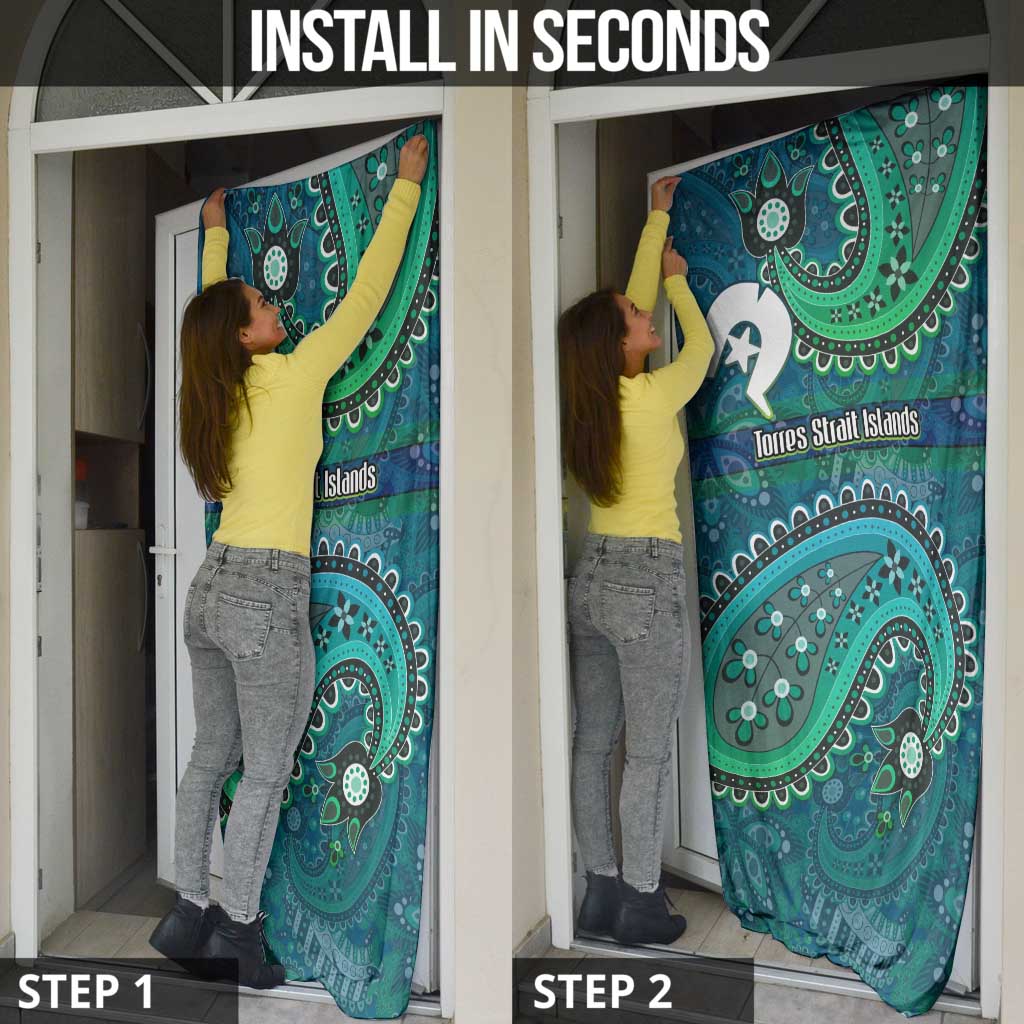Torres Strait Islands Door Cover Dhari Emblem Vibrant Teal Indigenous