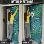 Torres Strait Islands Door Cover Dhari Emblem Vibrant Teal Indigenous